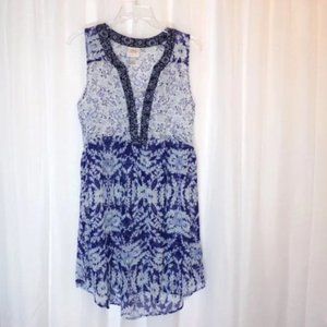 Summer Dress Women's size SMALL Blue White Sleeveless V-neck High Low